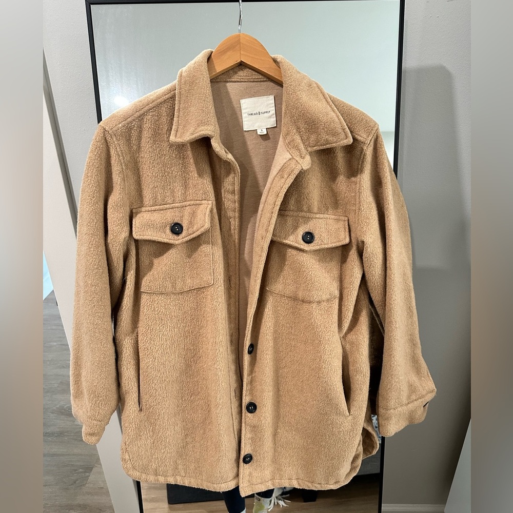 Thread & Supply camel fleece shacket